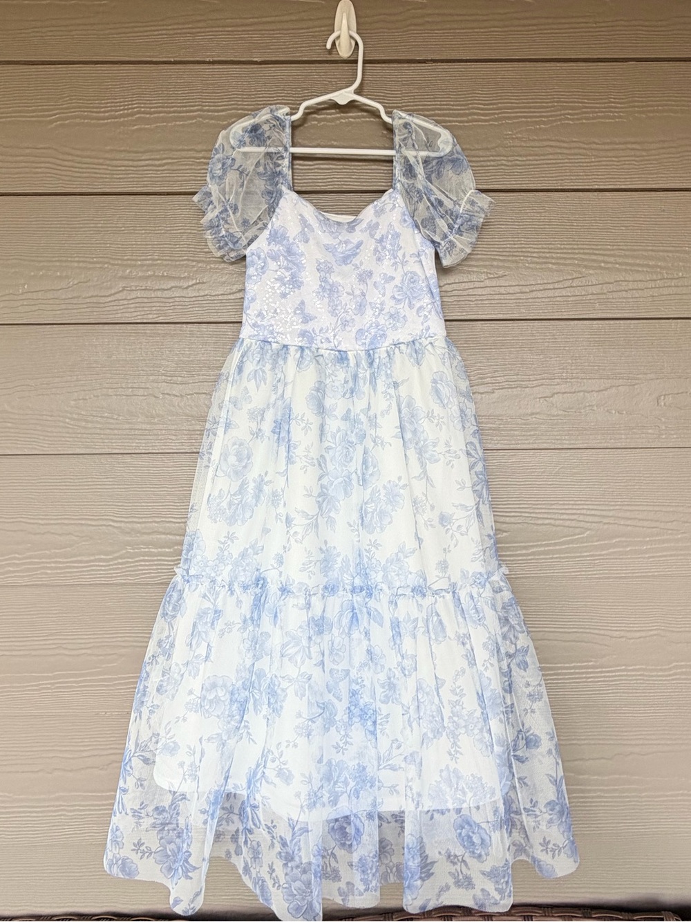 Cat and Jack Girls' Blue Floral Puff-Sleeve Maxi Dress Size Small